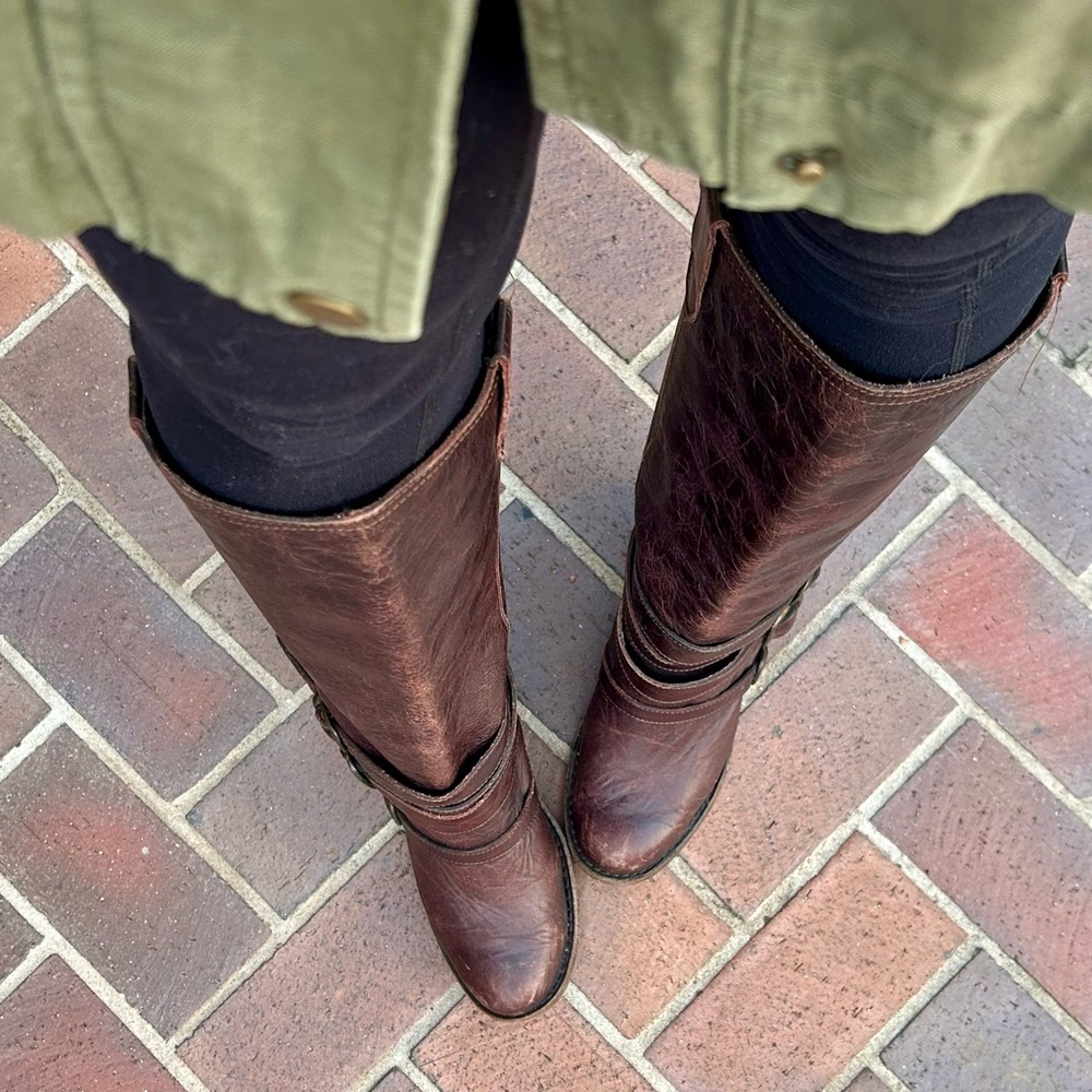 Steve Madden Bruce Brown Leather Riding Boots Tall Heeled Size 9 - Picture 1 of 8